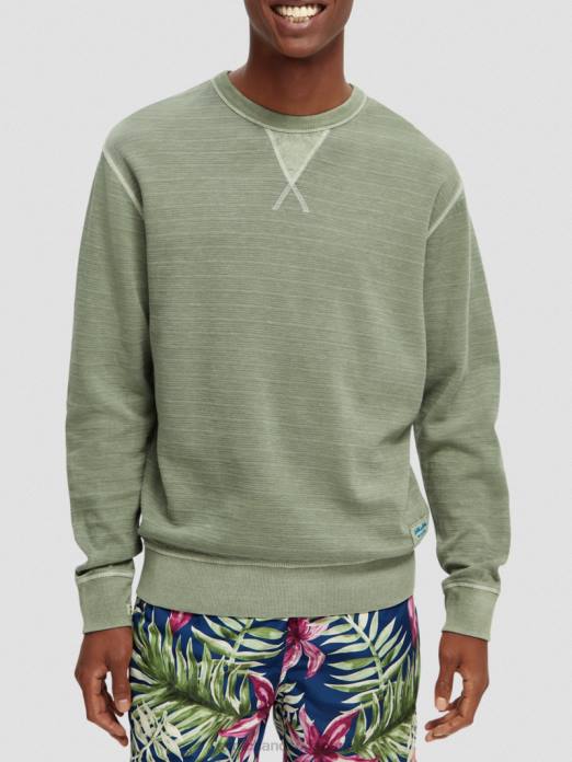 Scotch & Soda Hommes sweat-shirt structuré teint en pièce kaki vêtements 4HB4516