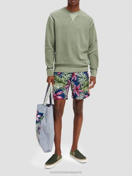 Scotch & Soda Hommes sweat-shirt structuré teint en pièce kaki vêtements 4HB4516