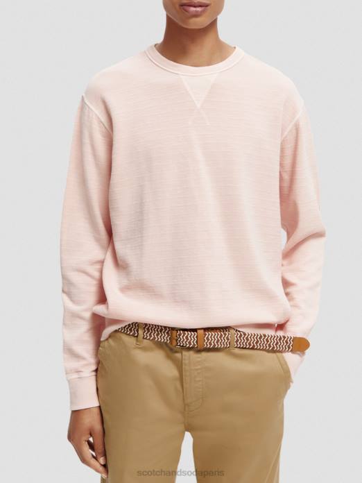 Scotch & Soda Hommes sweat-shirt structuré teint en pièce rose vêtements 4HB4514