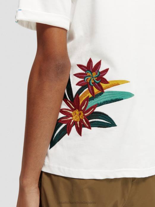 Scotch & Soda Hommes T-shirt coupe décontractée à fleurs brodées blanc vêtements 4HB4353