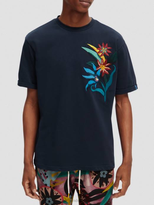 Scotch & Soda Hommes T-shirt coupe décontractée à fleurs brodées nuit vêtements 4HB4352