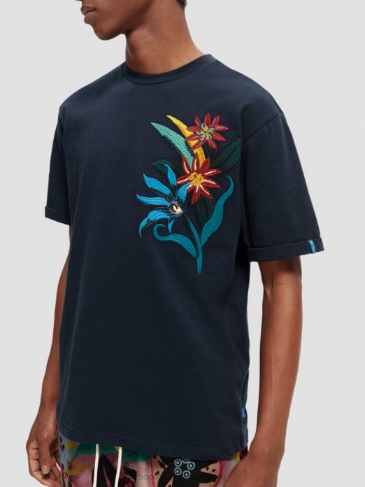 Scotch & Soda Hommes T-shirt coupe décontractée à fleurs brodées nuit vêtements 4HB4352