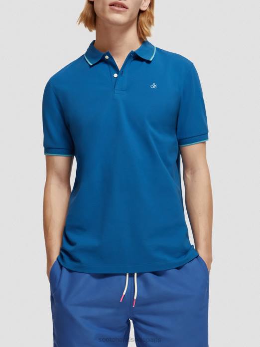 Scotch & Soda Hommes polo en coton biologique à liseré Bleu Riviera vêtements 4HB4451