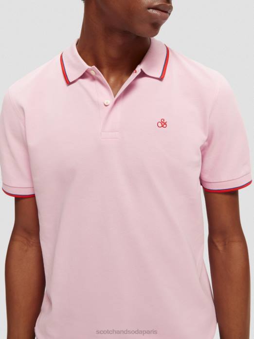 Scotch & Soda Hommes polo en coton biologique à liseré pierre rose vêtements 4HB4450
