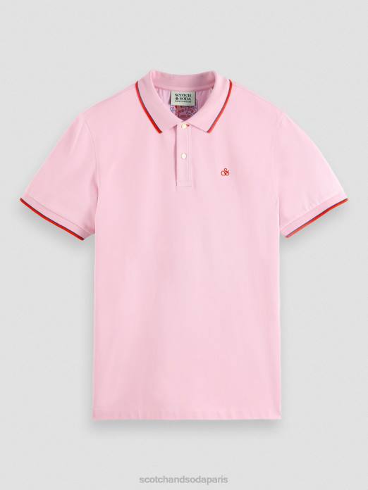 Scotch & Soda Hommes polo en coton biologique à liseré pierre rose vêtements 4HB4450