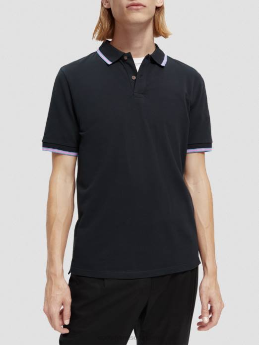 Scotch & Soda Hommes polo piqué à bords contrastants en coton biologique nuit vêtements 4HB4409