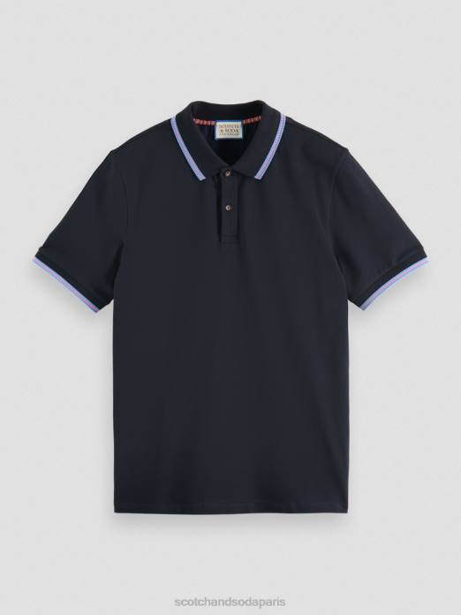 Scotch & Soda Hommes polo piqué à bords contrastants en coton biologique nuit vêtements 4HB4409