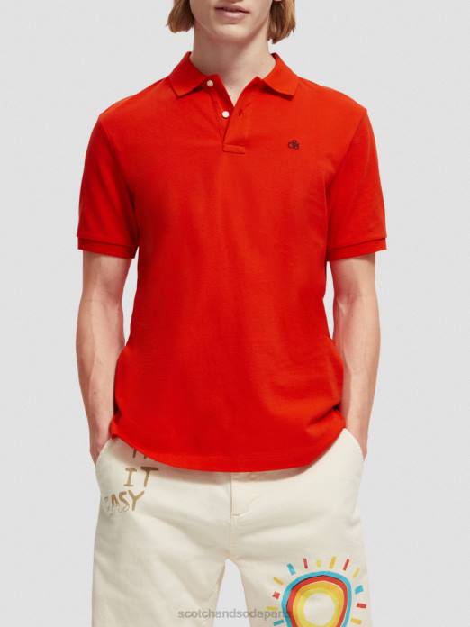 Scotch & Soda Hommes polo piqué en coton biologique piment rouge vêtements 4HB4463