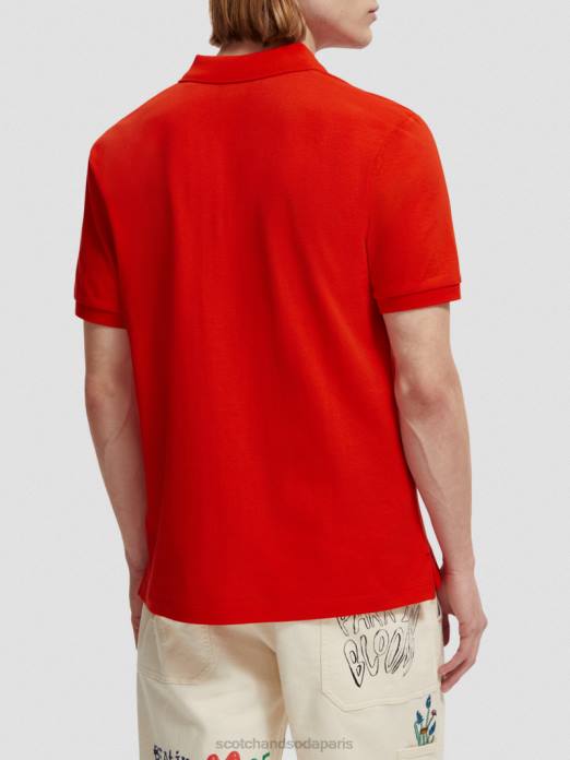 Scotch & Soda Hommes polo piqué en coton biologique piment rouge vêtements 4HB4463