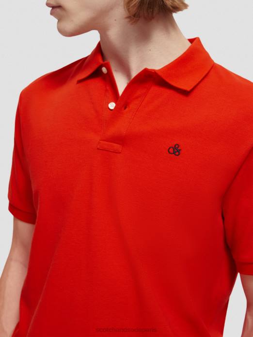 Scotch & Soda Hommes polo piqué en coton biologique piment rouge vêtements 4HB4463