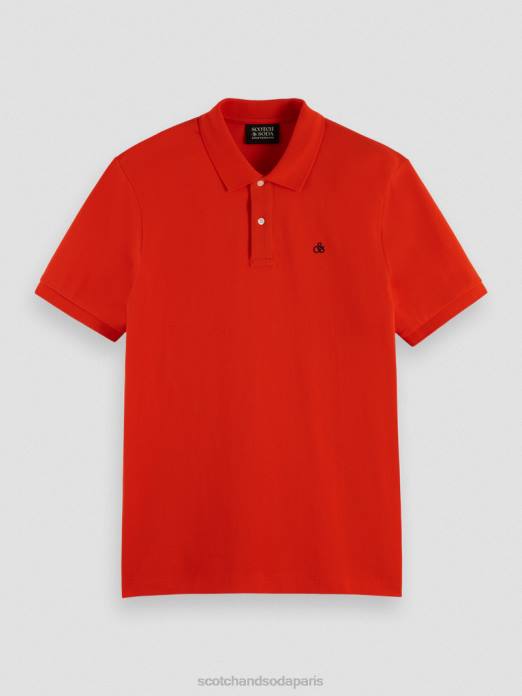 Scotch & Soda Hommes polo piqué en coton biologique piment rouge vêtements 4HB4463