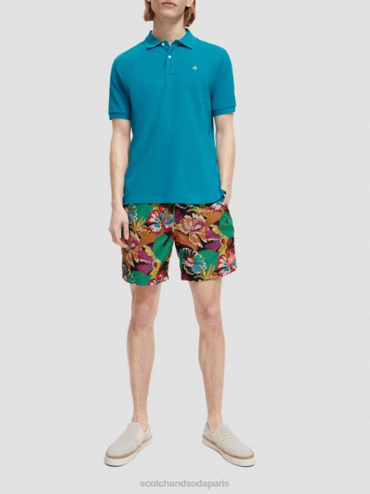 Scotch & Soda Hommes polo piqué en coton biologique turquoise vêtements 4HB4465