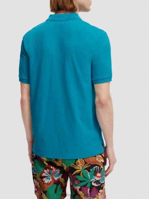 Scotch & Soda Hommes polo piqué en coton biologique turquoise vêtements 4HB4465