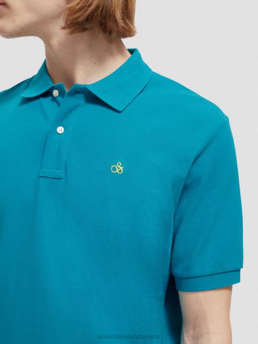 Scotch & Soda Hommes polo piqué en coton biologique turquoise vêtements 4HB4465