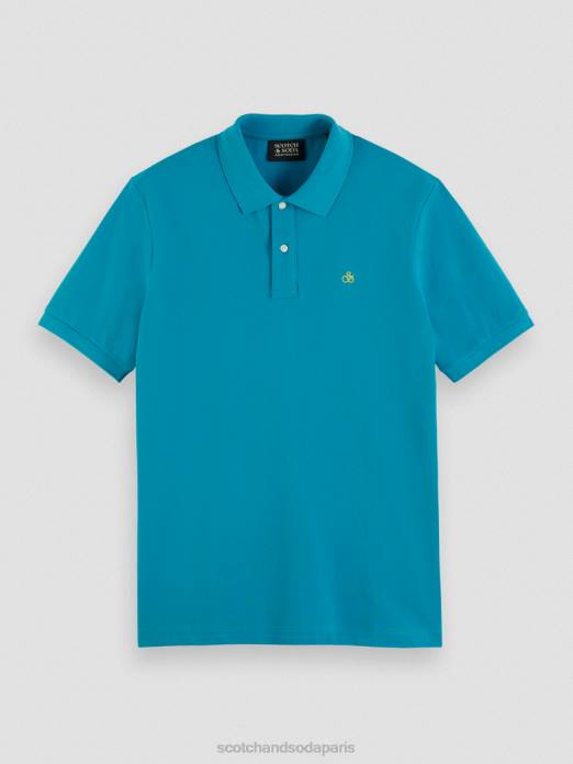 Scotch & Soda Hommes polo piqué en coton biologique turquoise vêtements 4HB4465