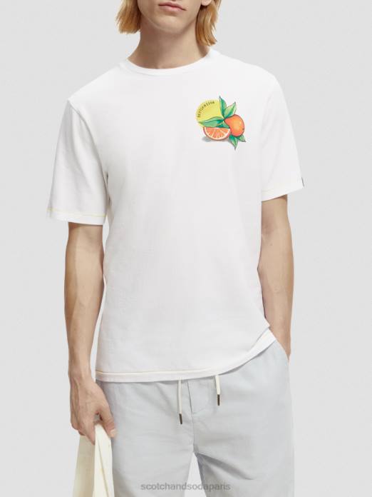 Scotch & Soda Hommes t-shirt coupe classique à motif artistique blanc vêtements 4HB4435