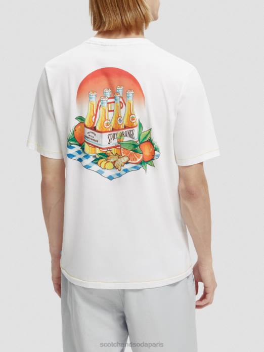 Scotch & Soda Hommes t-shirt coupe classique à motif artistique blanc vêtements 4HB4435