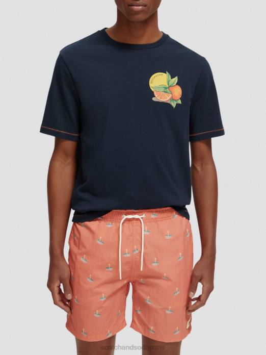 Scotch & Soda Hommes t-shirt coupe classique à motif artistique marine vêtements 4HB4434