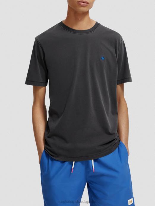 Scotch & Soda Hommes t-shirt coupe classique teint en pièce noir vêtements 4HB4430