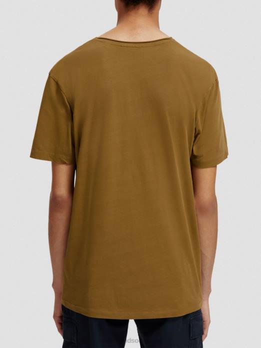 Scotch & Soda Hommes t-shirt coupe décontractée en coton biologique à bords francs kaki vêtements 4HB4452
