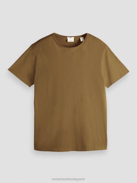 Scotch & Soda Hommes t-shirt coupe décontractée en coton biologique à bords francs kaki vêtements 4HB4452