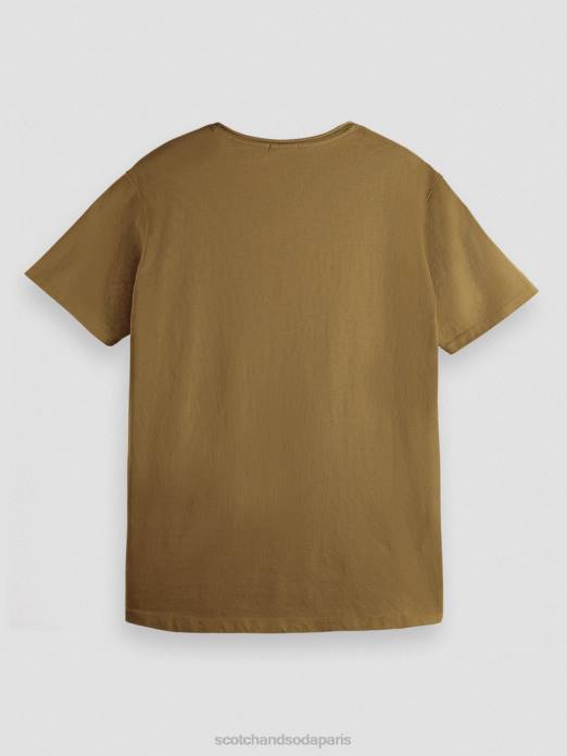 Scotch & Soda Hommes t-shirt coupe décontractée en coton biologique à bords francs kaki vêtements 4HB4452