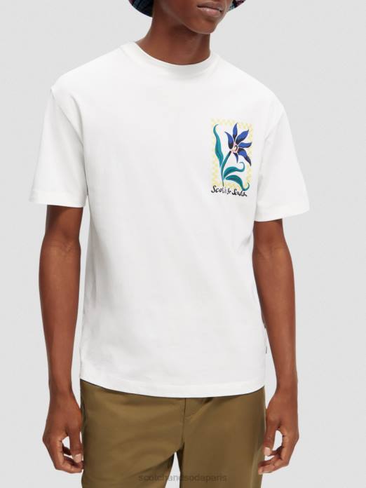 Scotch & Soda Hommes t-shirt coupe décontractée en coton biologique à motif artistique blanc vêtements 4HB4417