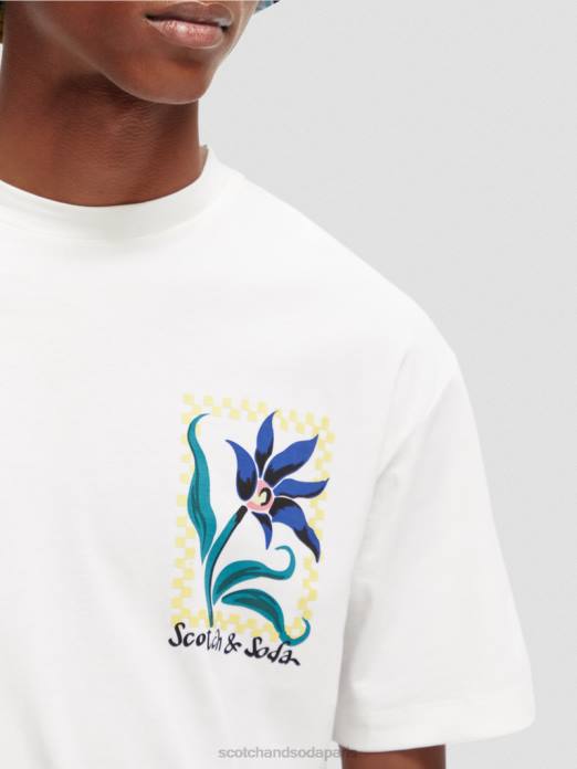 Scotch & Soda Hommes t-shirt coupe décontractée en coton biologique à motif artistique blanc vêtements 4HB4417