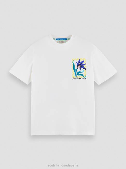 Scotch & Soda Hommes t-shirt coupe décontractée en coton biologique à motif artistique blanc vêtements 4HB4417
