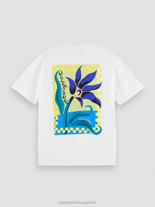 Scotch & Soda Hommes t-shirt coupe décontractée en coton biologique à motif artistique blanc vêtements 4HB4417