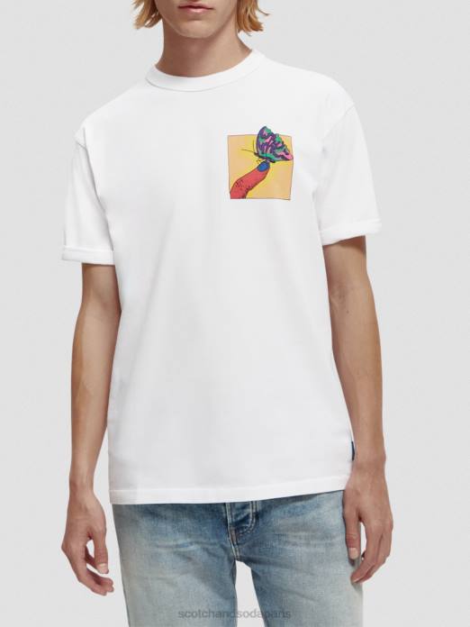 Scotch & Soda Hommes t-shirt coupe décontractée à motif artistique biologique blanc vêtements 4HB4359