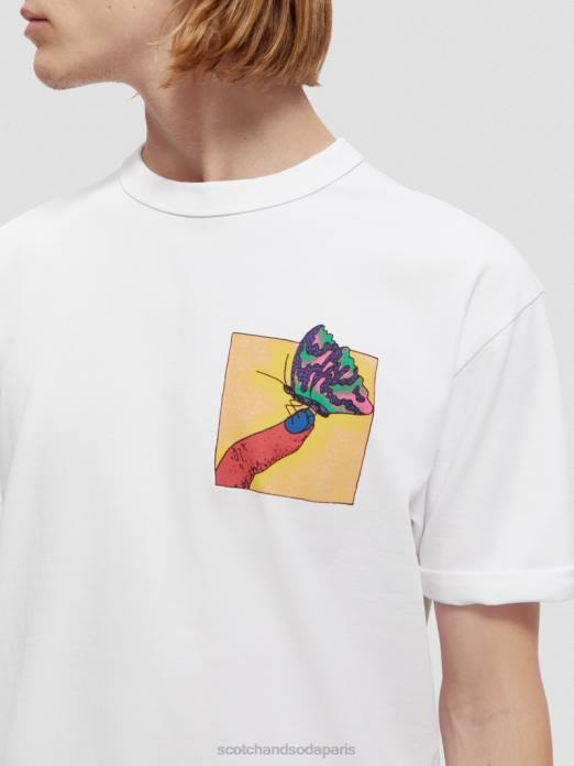 Scotch & Soda Hommes t-shirt coupe décontractée à motif artistique biologique blanc vêtements 4HB4359