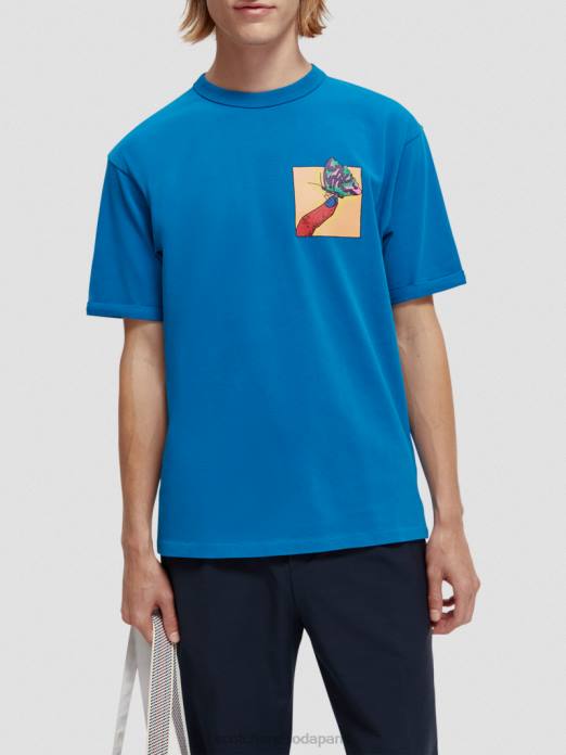 Scotch & Soda Hommes t-shirt coupe décontractée à motif artistique biologique iris bleu vêtements 4HB4360