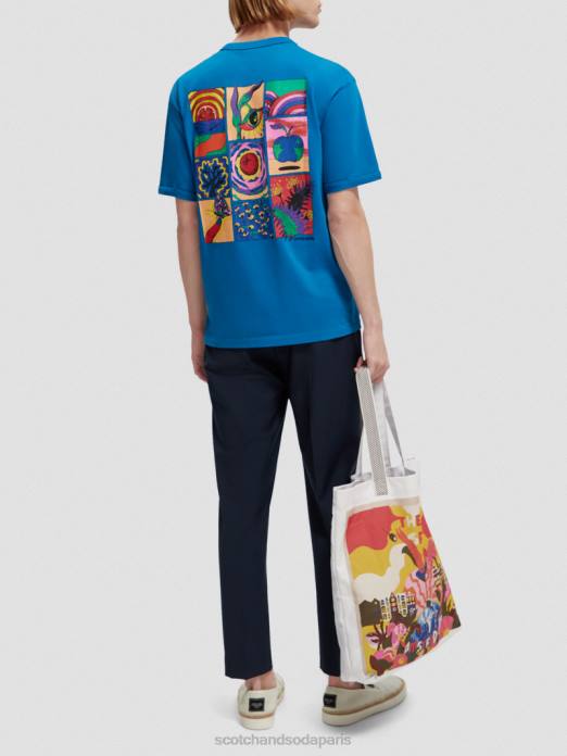 Scotch & Soda Hommes t-shirt coupe décontractée à motif artistique biologique iris bleu vêtements 4HB4360