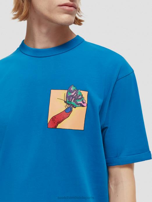 Scotch & Soda Hommes t-shirt coupe décontractée à motif artistique biologique iris bleu vêtements 4HB4360