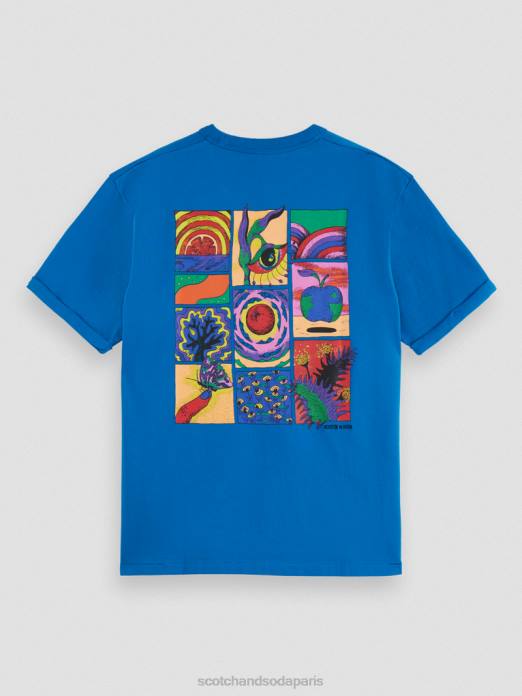 Scotch & Soda Hommes t-shirt coupe décontractée à motif artistique biologique iris bleu vêtements 4HB4360