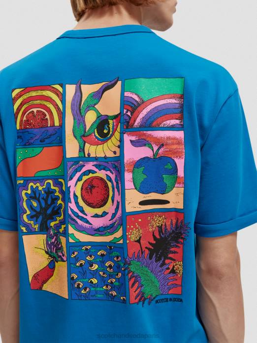 Scotch & Soda Hommes t-shirt coupe décontractée à motif artistique biologique iris bleu vêtements 4HB4360