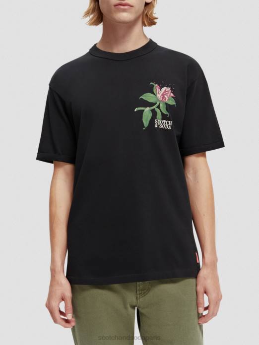 Scotch & Soda Hommes t-shirt coupe décontractée à motif artistique biologique noir vêtements 4HB4362