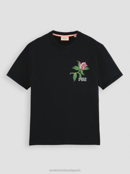 Scotch & Soda Hommes t-shirt coupe décontractée à motif artistique biologique noir vêtements 4HB4362