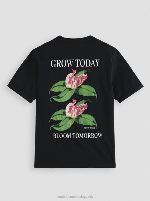 Scotch & Soda Hommes t-shirt coupe décontractée à motif artistique biologique noir vêtements 4HB4362