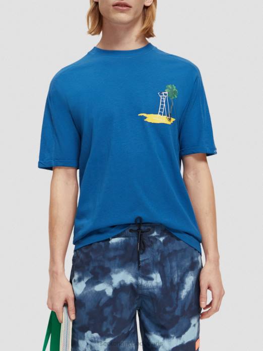Scotch & Soda Hommes t-shirt décontracté à motif artistique Bleu Riviera vêtements 4HB4421