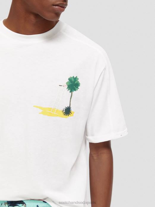 Scotch & Soda Hommes t-shirt décontracté à motif artistique blanc vêtements 4HB4420