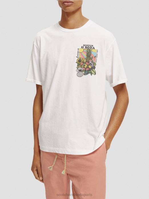 Scotch & Soda Hommes t-shirt décontracté à motif artistique blanc vêtements 4HB4459