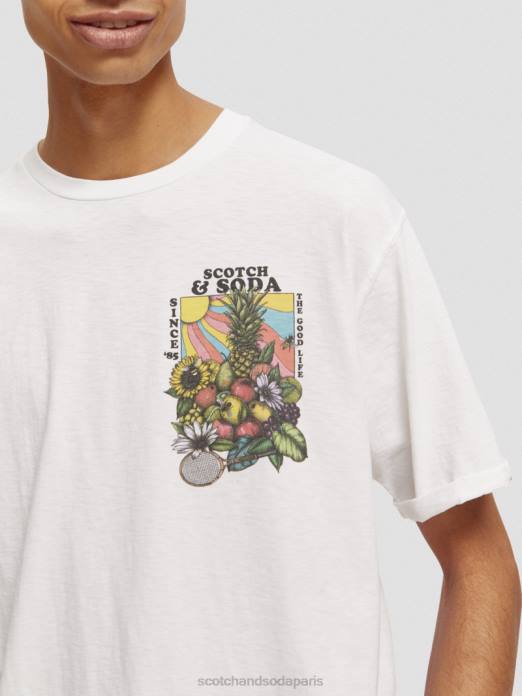 Scotch & Soda Hommes t-shirt décontracté à motif artistique blanc vêtements 4HB4459