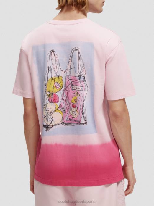 Scotch & Soda Hommes t-shirt décontracté à motif imprimé dip-dye pierre rose vêtements 4HB4419