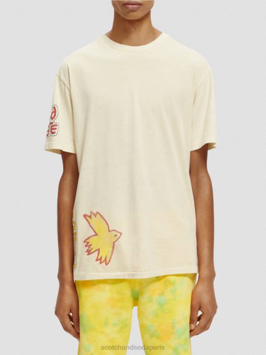 Scotch & Soda Hommes t-shirt délavé à motif artistique blanc cassé vêtements 4HB4446
