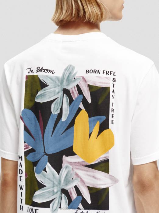 Scotch & Soda Hommes t-shirt en coton bio à motif artistique blanc vêtements 4HB4348