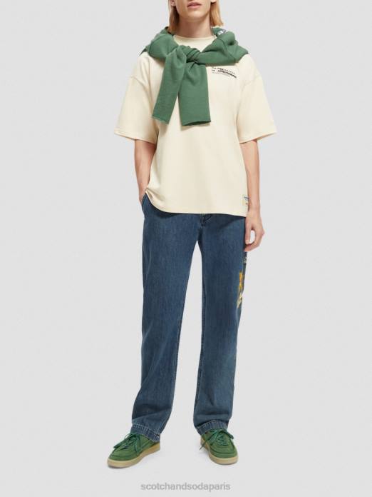 Scotch & Soda Hommes t-shirt en jersey à broderies artistiques blanc cassé vêtements 4HB4351