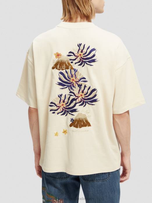 Scotch & Soda Hommes t-shirt en jersey à broderies artistiques blanc cassé vêtements 4HB4351