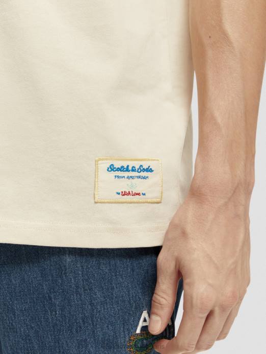 Scotch & Soda Hommes t-shirt en jersey à broderies artistiques blanc cassé vêtements 4HB4351